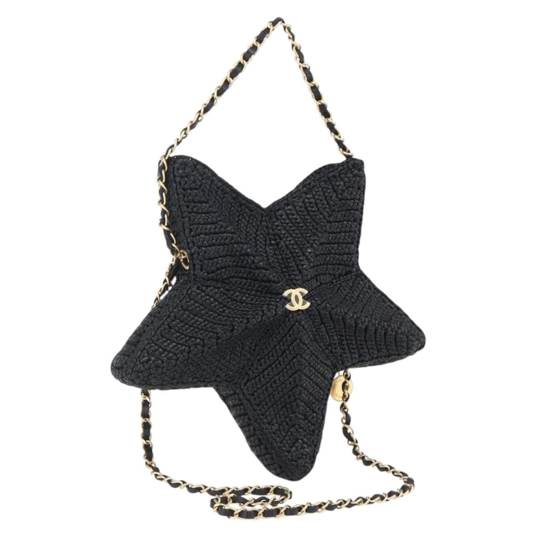 CHANEL CC 2way Shoulder Bag Black Gold Raffia France: CHANEL CC 2way Shoulder Bag Black Gold Raffia France CHANEL chain shoulder bag in black and gold with a 2-way style and CC detail. The bag is made of pile and was manufactured in France. It measures a