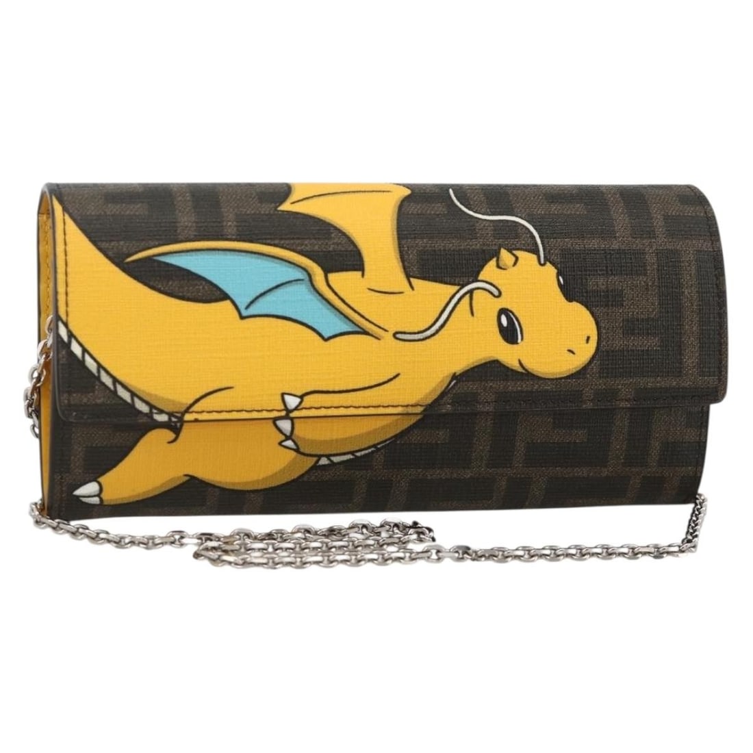 FENDI FRGMT x POKEMON Kairyu FF Zucca Canvas Chain Wallet: FENDI FRGMT x POKEMON Kairyu FF Zucca Canvas Chain Wallet FENDI shoulder bag in Zucca Canvas with a brown and silver exterior. It comes with a dust bag and item box, and is made in Italy. The bag is d