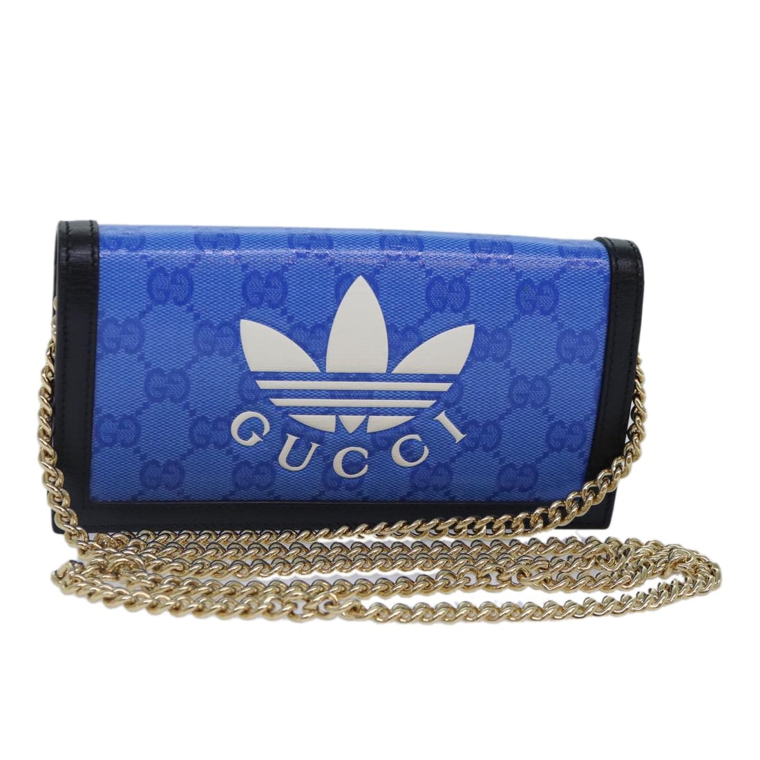 Gucci 621892 GG Canvas Wallet Blue Chain Strap Adidas Collaboration: Gucci 621892 GG Canvas Wallet Blue Chain Strap Adidas Collaboration Gucci GG Supreme Adidas Collaboration chain shoulder wallet in blue GG Canvas. This women's wallet is made in Italy and comes with a