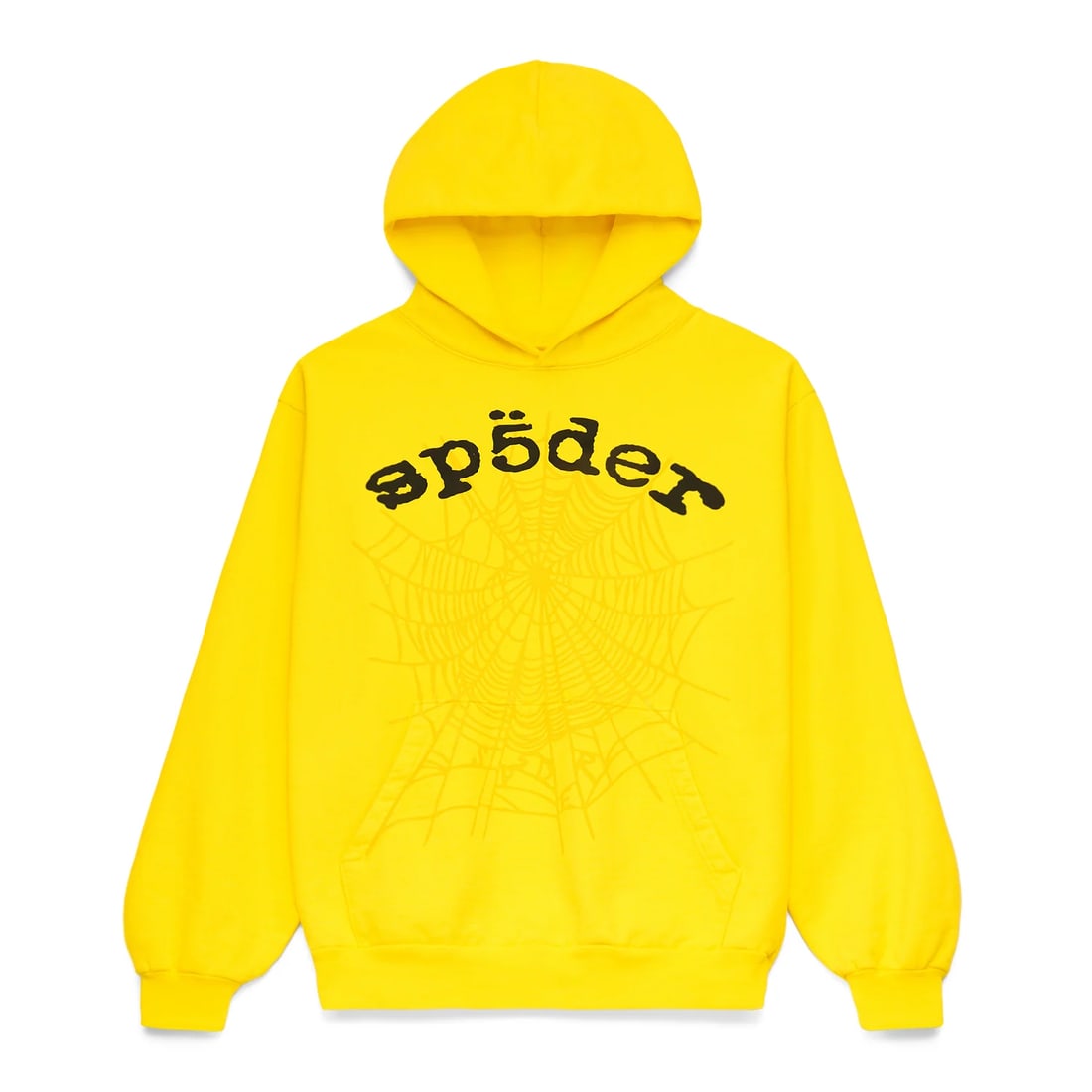 Sp5der Legacy yellow cotton blend hoodie size Large: Sp5der Legacy yellow cotton blend hoodie size Large The Sp5der Legacy Yellow Hoodie features a vibrant yellow color and iconic Sp5der Legacy branding, making it a standout piece for modern streetwear.