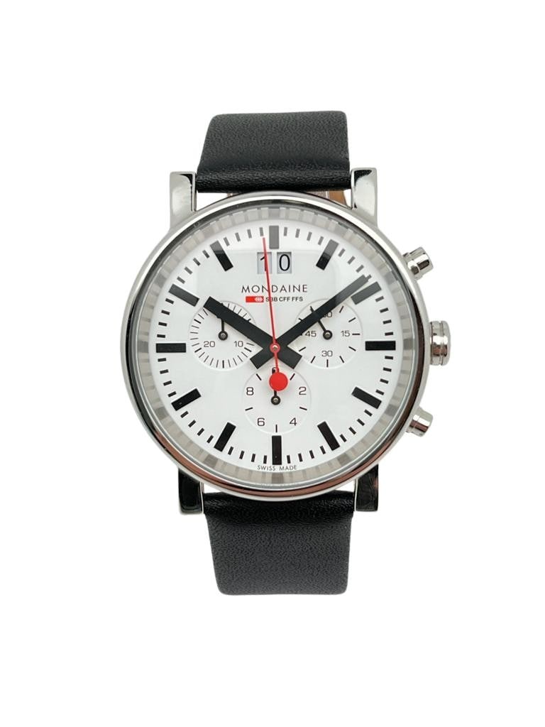 Mondaine Evo Big Steel Quartz Wristwatch Black Dial 40mm Leather Band (1 of 3)
