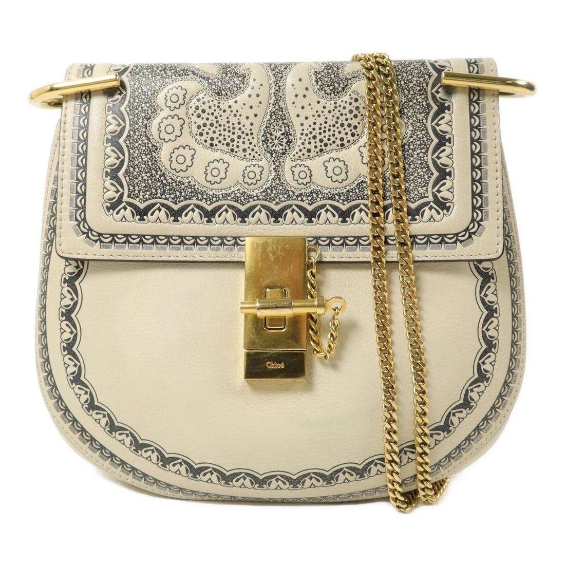 Chloe Drew White Calfskin Chain Shoulder Bag: Chloe Drew White Calfskin Chain Shoulder Bag Chloe Drew chain shoulder bag in white calfskin leather with gold-tone hardware. It features a turn-lock closure, one open interior pocket, and comes with 