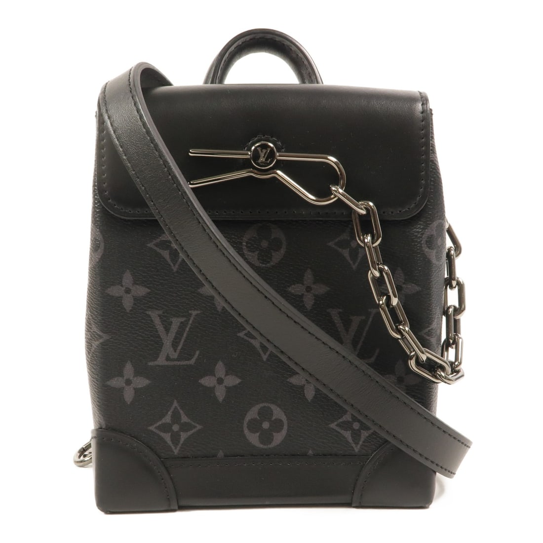 Louis Vuitton Nano Steamer 2 Way Bag M82774 Monogram Eclipse: Louis Vuitton Nano Steamer 2 Way Bag M82774 Monogram Eclipse Louis Vuitton Nano Steamer 2 Way Shoulder Bag, model M82774, in Monogram Eclipse with a black-on-black colorway. It is made from Monogram E