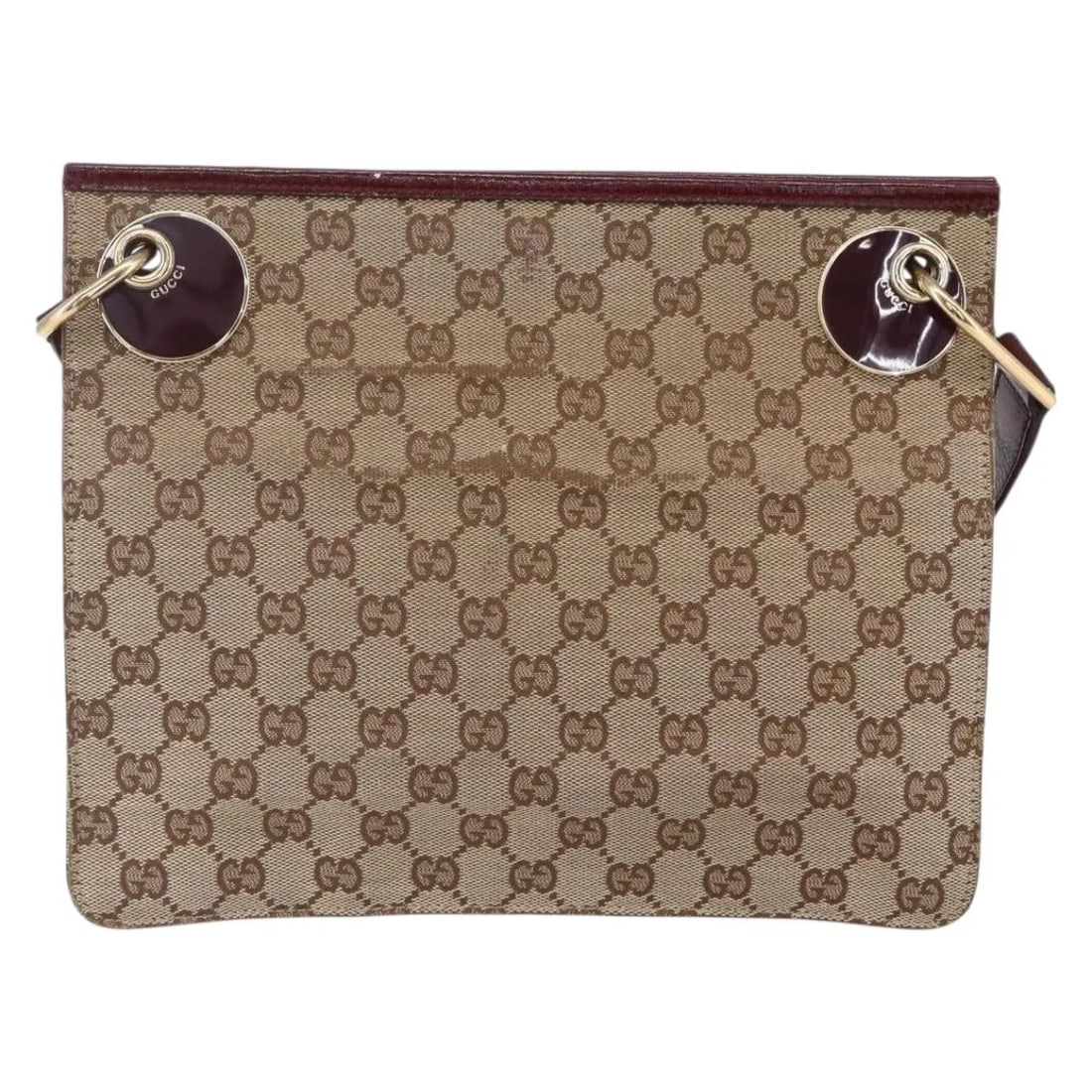 Gucci Eclipse Messenger Bag Beige GG Canvas Italy: Gucci Eclipse Messenger Bag Beige GG Canvas Italy This Gucci Eclipse Messenger bag is crafted in beige GG canvas with a compact and practical design for everyday use. It features subtle wear including