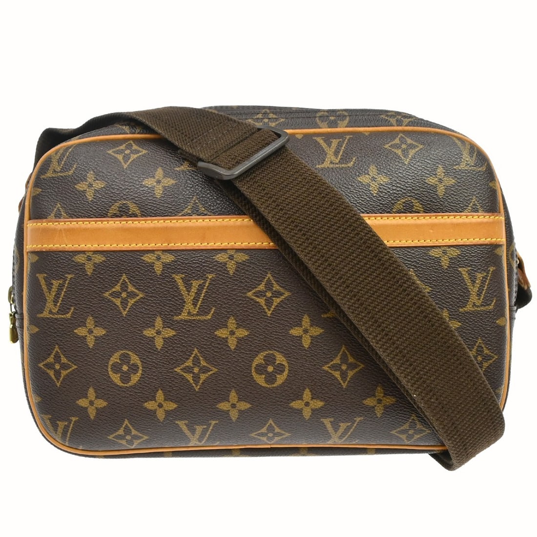Louis Vuitton Reporter PM Monogram Crossbody Shoulder Bag M45254: Louis Vuitton Reporter PM Monogram Crossbody Shoulder Bag M45254 Vintage Louis Vuitton Reporter PM shoulder bag in brown Monogram canvas with leather trim. This small crossbody-style bag features a zi