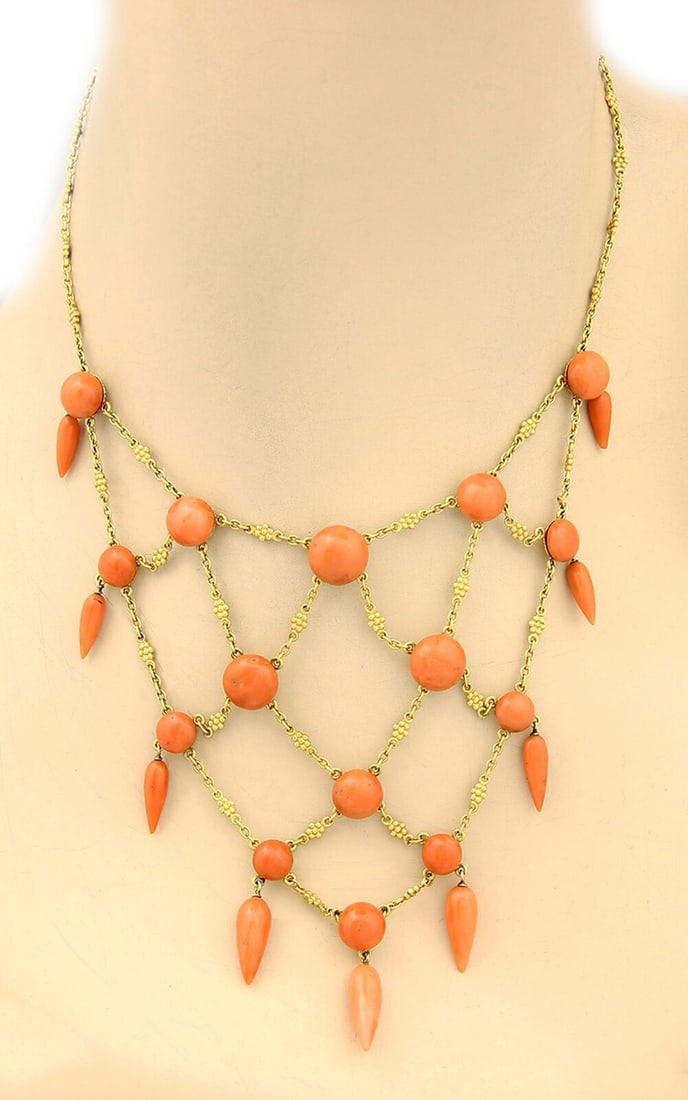 Victorian Coral Drape Necklace in 21k Yellow Gold 15in (1 of 4)