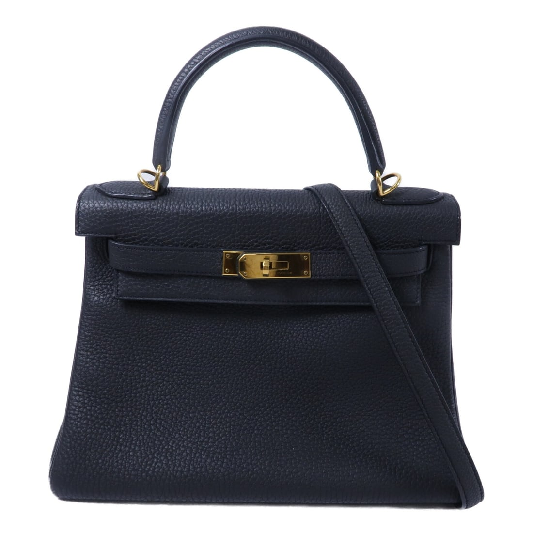 Hermes Kelly 28 Noir Taurillon Clemence 2 Way Bag: Hermes Kelly 28 Noir Taurillon Clemence 2 Way Bag A Hermes Kelly 28 2-way shoulder bag in Noir black, crafted from Taurillon Clemence leather with calfskin trim. It features belt hardware, an interior
