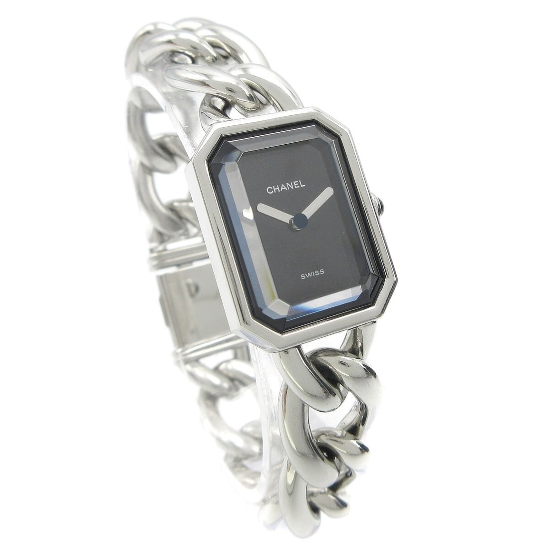 Chanel Premiere Women's Quartz Wristwatch Black Dial Stainless Steel: Chanel Premiere Women's Quartz Wristwatch Black Dial Stainless Steel Swiss-made Chanel Premiere women's wristwatch with a quartz movement and analog display. It features a silver stainless steel case 