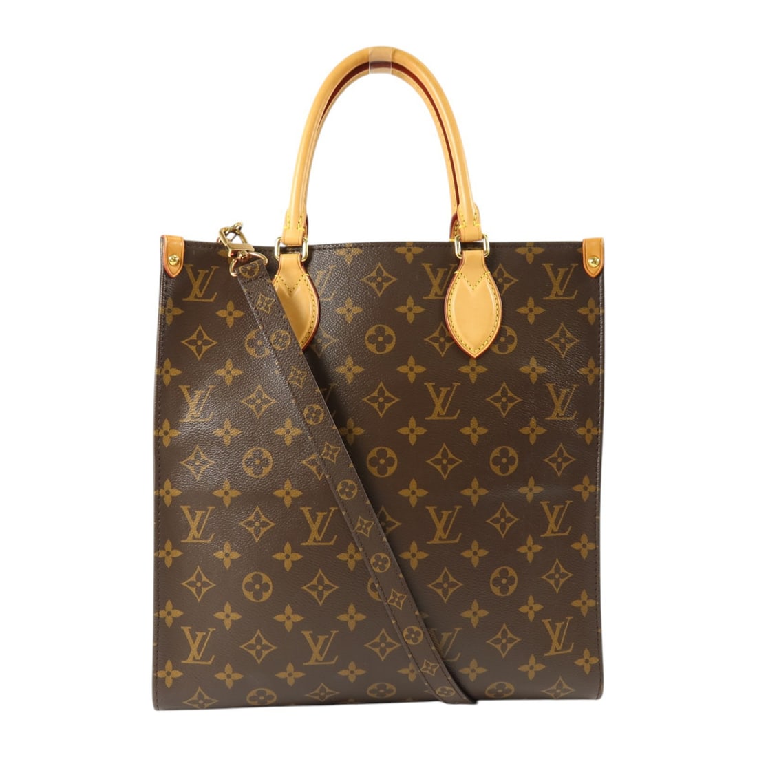 Louis Vuitton Sac Plat PM Monogram Tote Bag M46263 Brown: Louis Vuitton Sac Plat PM Monogram Tote Bag M46263 Brown This Louis Vuitton Sac Plat PM handbag is crafted in brown PVC coated canvas with the Monogram pattern and gold-tone hardware. It features a to