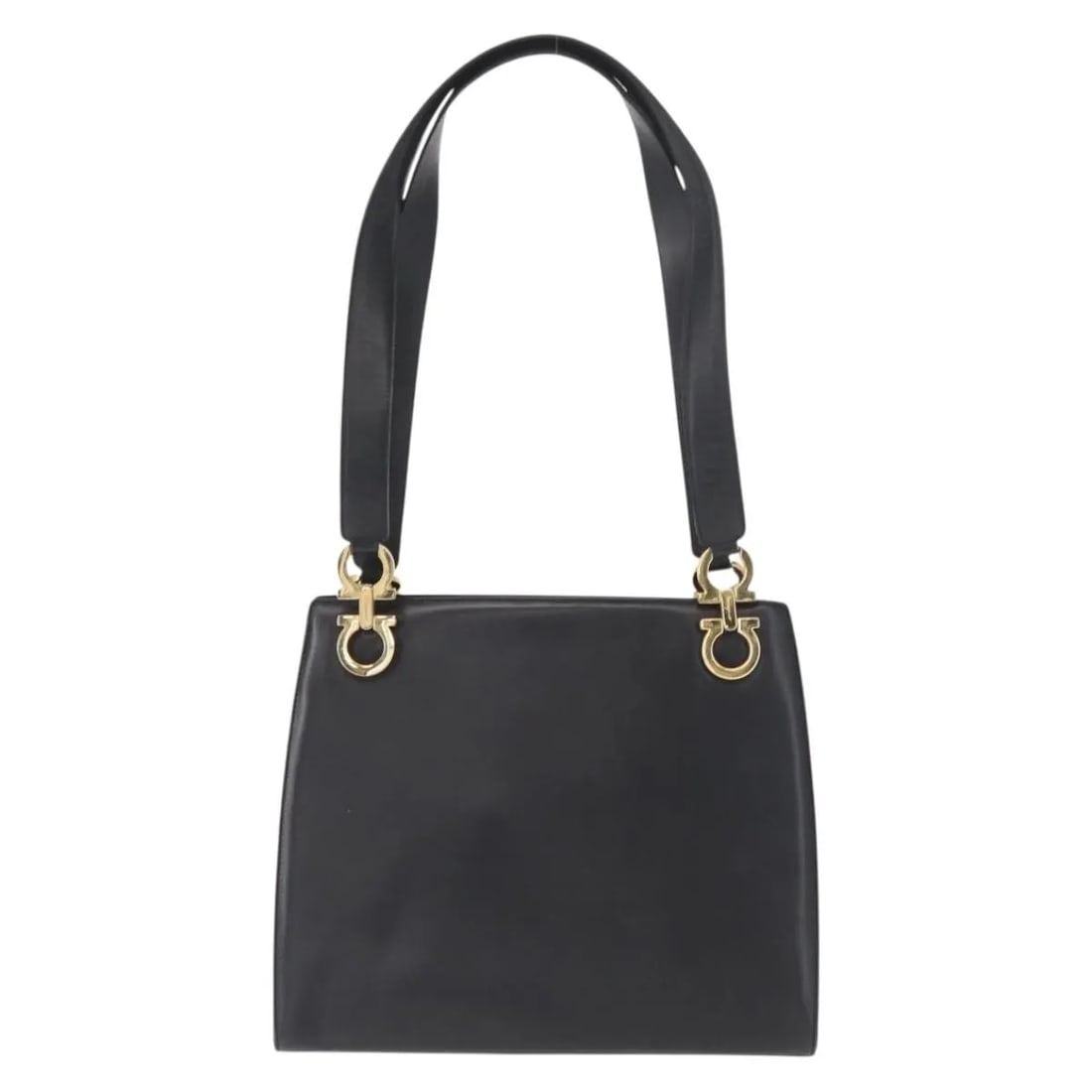 Black Leather Shoulder Bag Salvatore Ferragamo Gancini: Black Leather Shoulder Bag Salvatore Ferragamo Gancini This pre-owned Salvatore Ferragamo Gancini shoulder bag is crafted from black leather and designed for women. It features signs of use including 