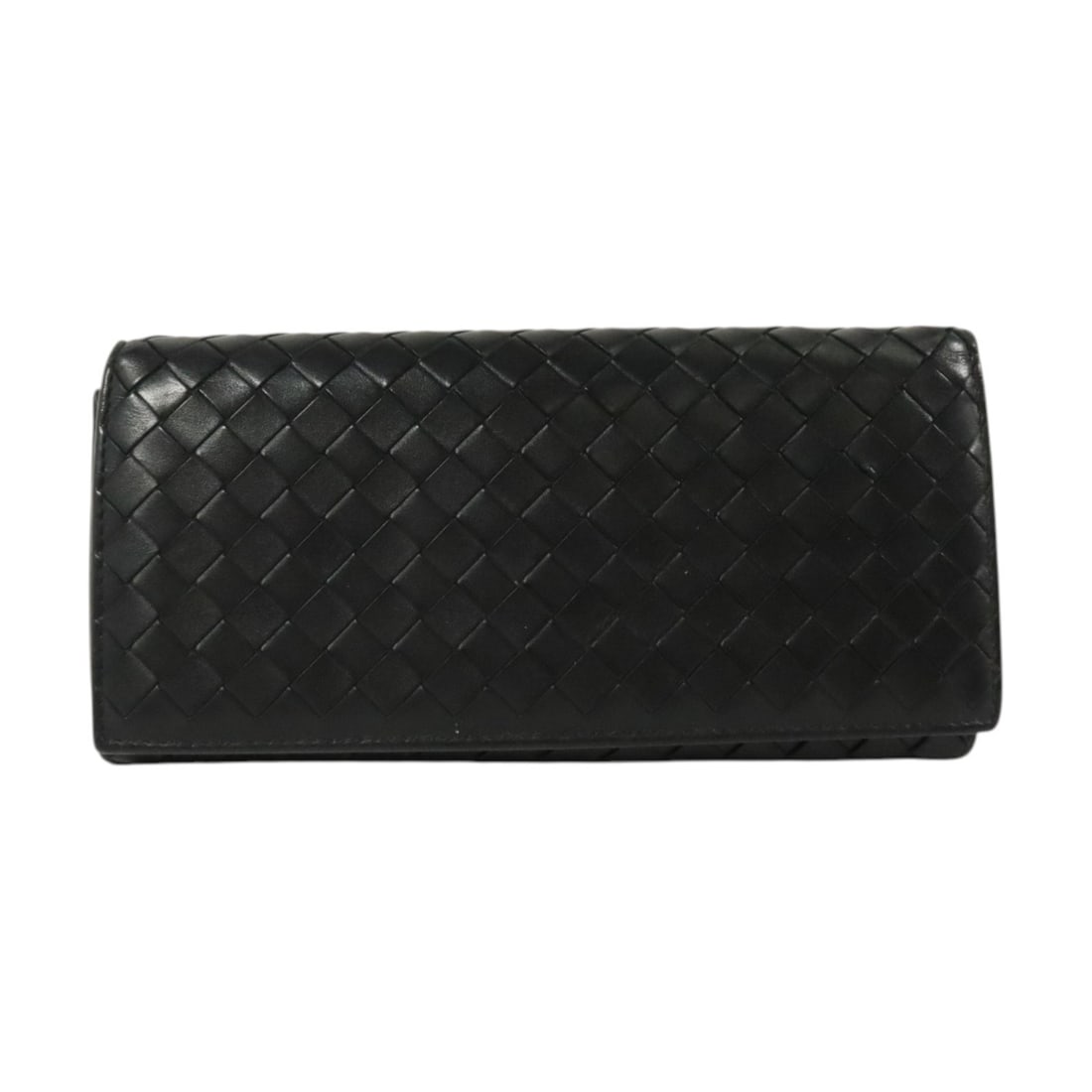 Bottega Veneta Intrecciato Leather Long Wallet Black: Bottega Veneta Intrecciato Leather Long Wallet Black Bottega Veneta long wallet in black Intrecciato leather. It features a flap wallet design with multiple open sections and card slots. The item is l