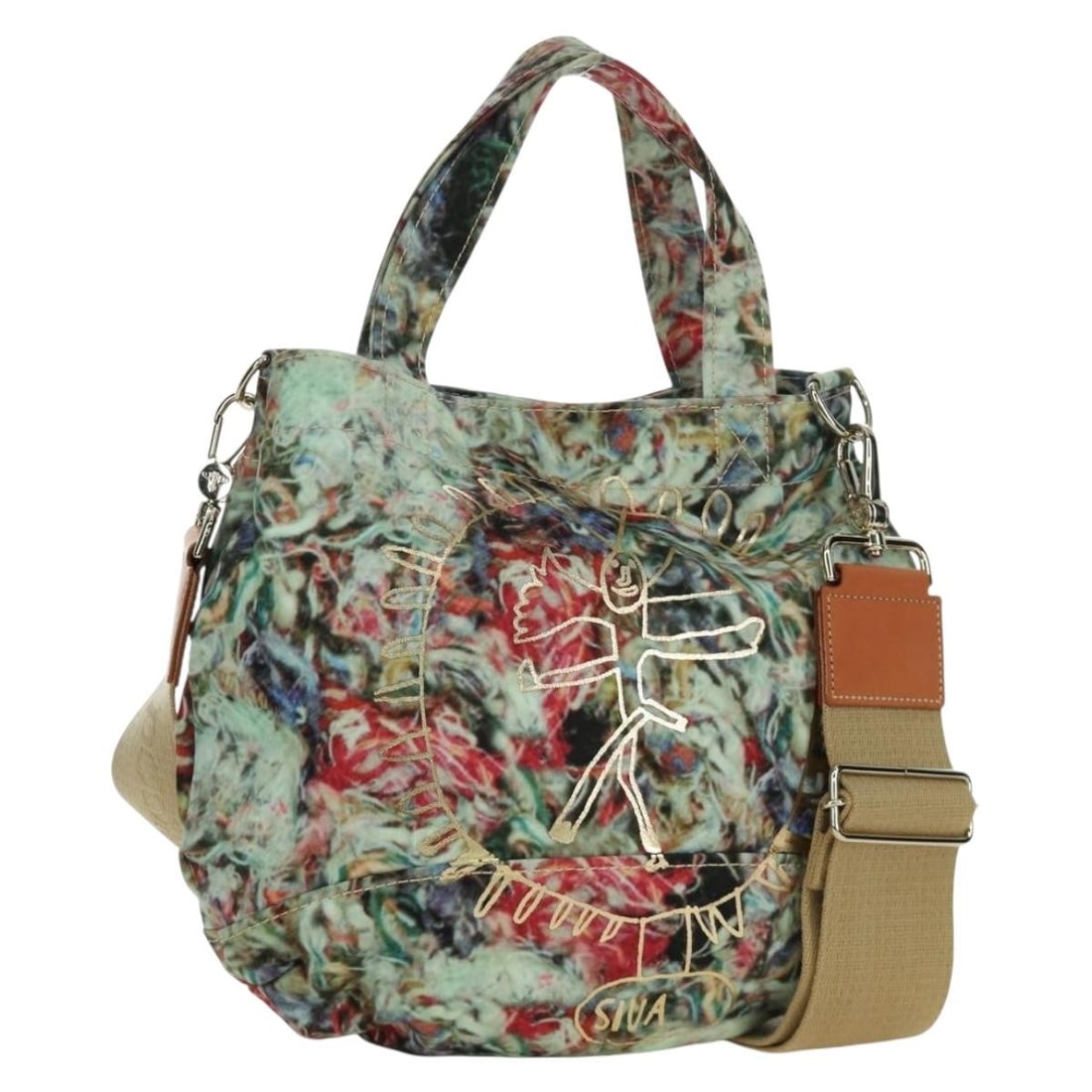 Vivienne Westwood 2way Canvas Tote Bag Gold Multicolor with Strap: Vivienne Westwood 2way Canvas Tote Bag Gold Multicolor with Strap Vivienne Westwood 2-way tote bag in gold and multicolor canvas. Designed for women, this bag includes both top handles and a shoulder 