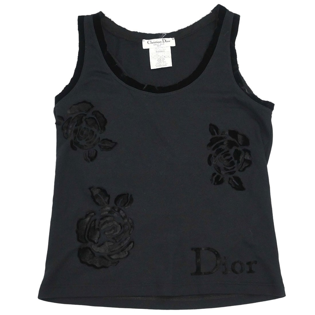 Dior Womens Sleeveless Round Neck Tank Top Black IT 44: Dior Womens Sleeveless Round Neck Tank Top Black IT 44 Christian Dior sleeveless tank top in black with a round neckline and logo accent. Made in Italy, this women's regular-fit top is styled as a cas