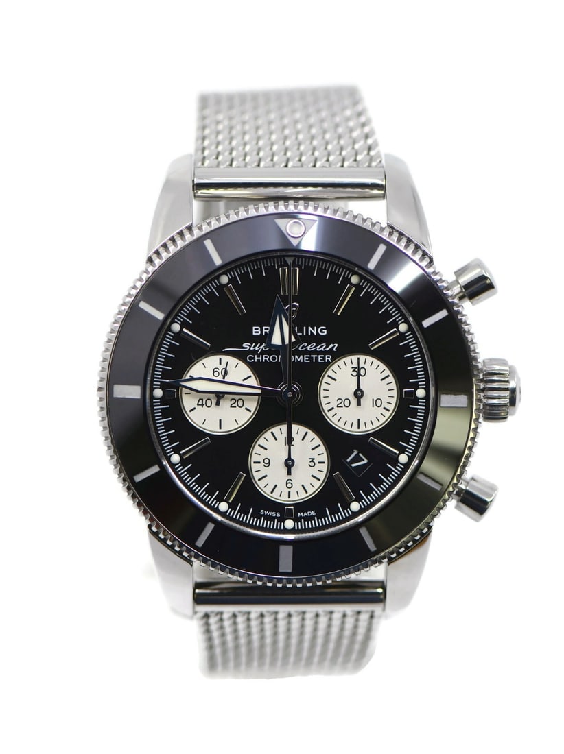 Breitling Superocean Heritage II Chronograph Stainless Steel Watch AB0162 with Box and Papers: Breitling Superocean Heritage II Chronograph Stainless Steel Watch AB0162 with Box and Papers This Breitling Superocean Heritage II Chronograph is a stunning stainless steel wristwatch that showcases 