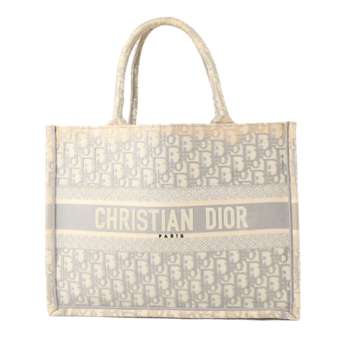 Dior CD Book Tote Medium Canvas Tote Bag Gray White: Dior CD Book Tote Medium Canvas Tote Bag Gray White Christian Dior CD Book Tote Medium Tote Bag in canvas with a gray and white colorway. Designed as a regular-size women's tote, it measures approxima