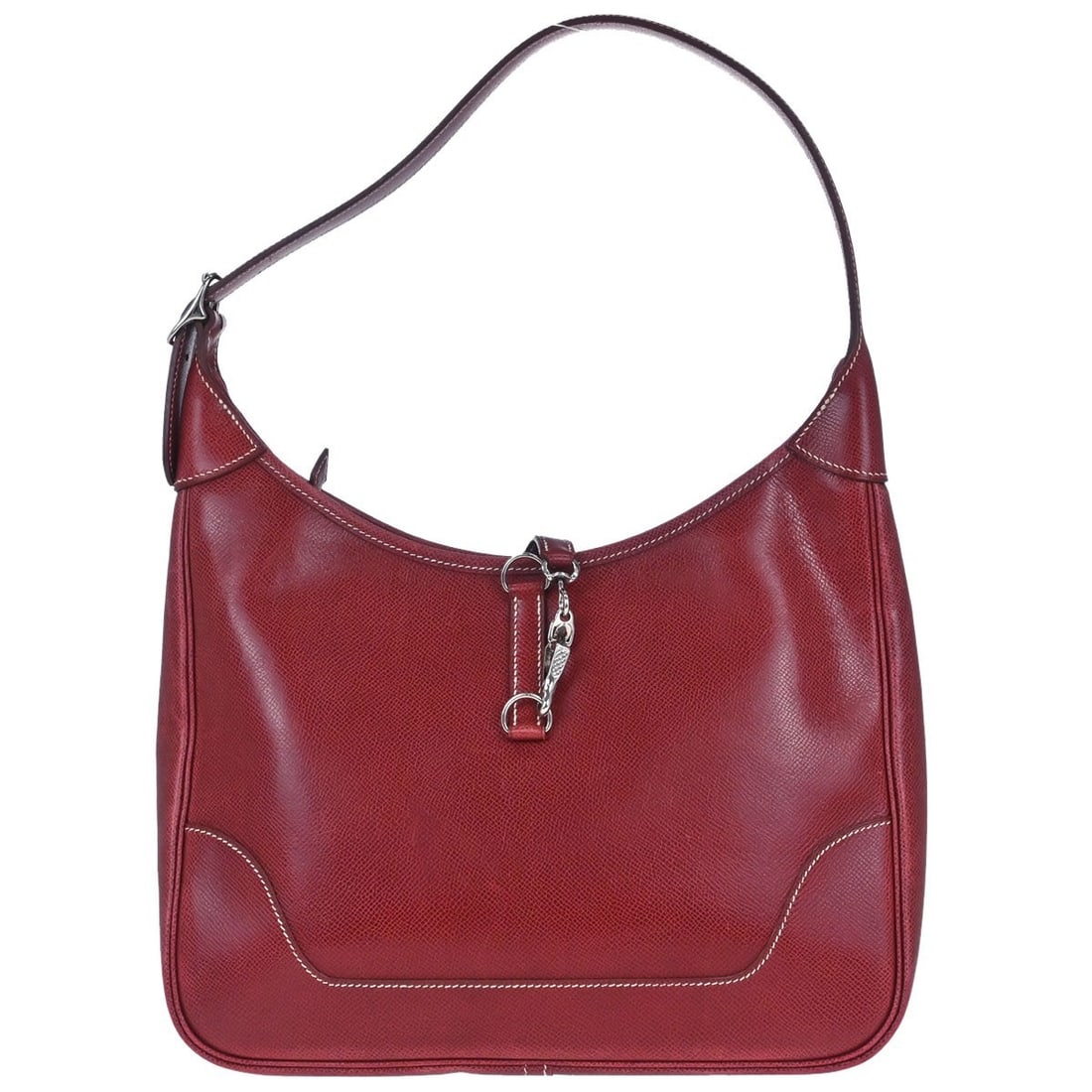 HERMES Trim 31 Rouge H Lisse Leather Shoulder Hobo Bag: HERMES Trim 31 Rouge H Lisse Leather Shoulder Hobo Bag Hermes Trim 31 shoulder bag in Rouge H Lisse leather, made in France. It features a medium-sized hobo style with a shoulder strap and a leather e