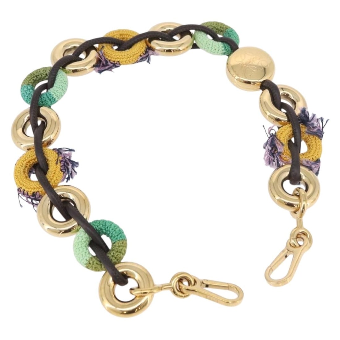 LOEWE Metal Shoulder Strap in Gold for Women: LOEWE Metal Shoulder Strap in Gold for Women Authentic LOEWE shoulder strap in gold-tone metal for women. This piece shows reasonable wear and tear consistent with a B rank condition, including slight