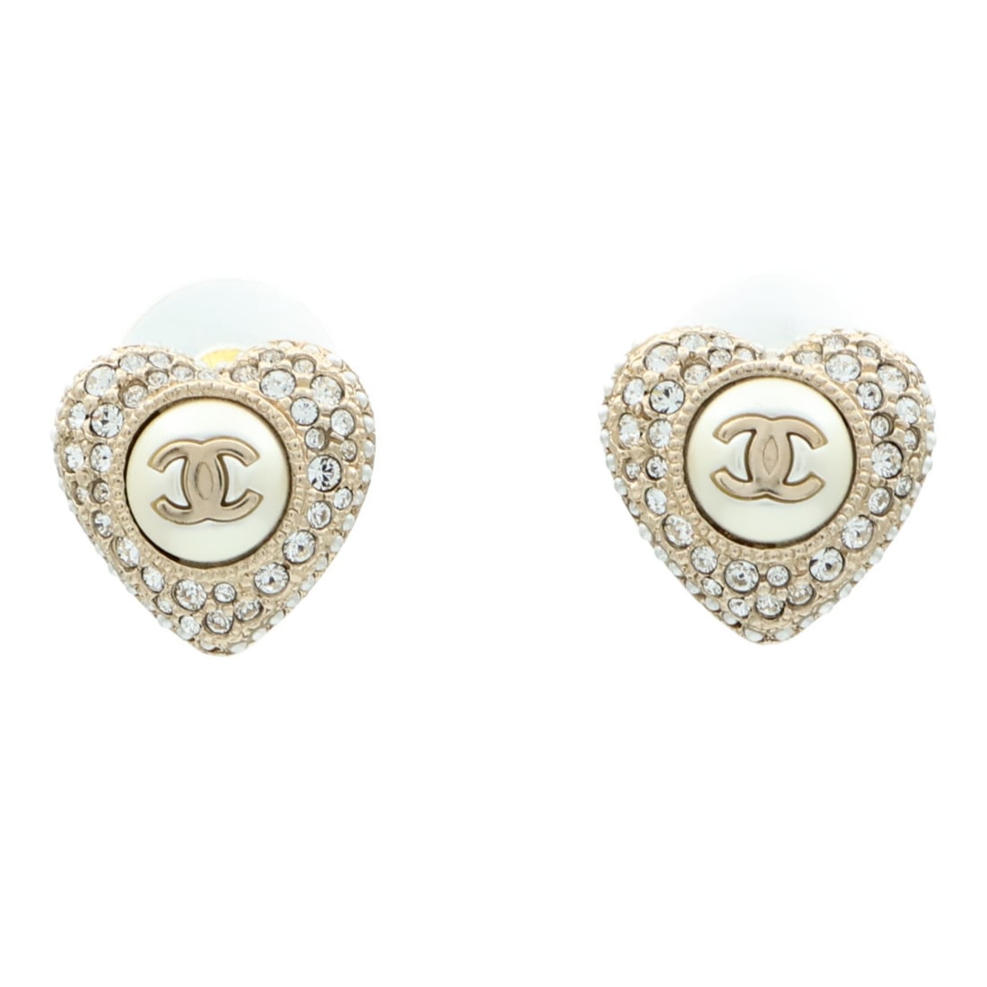 CHANEL CC Gold Tone Metal Pierced Earrings (1 of 9)