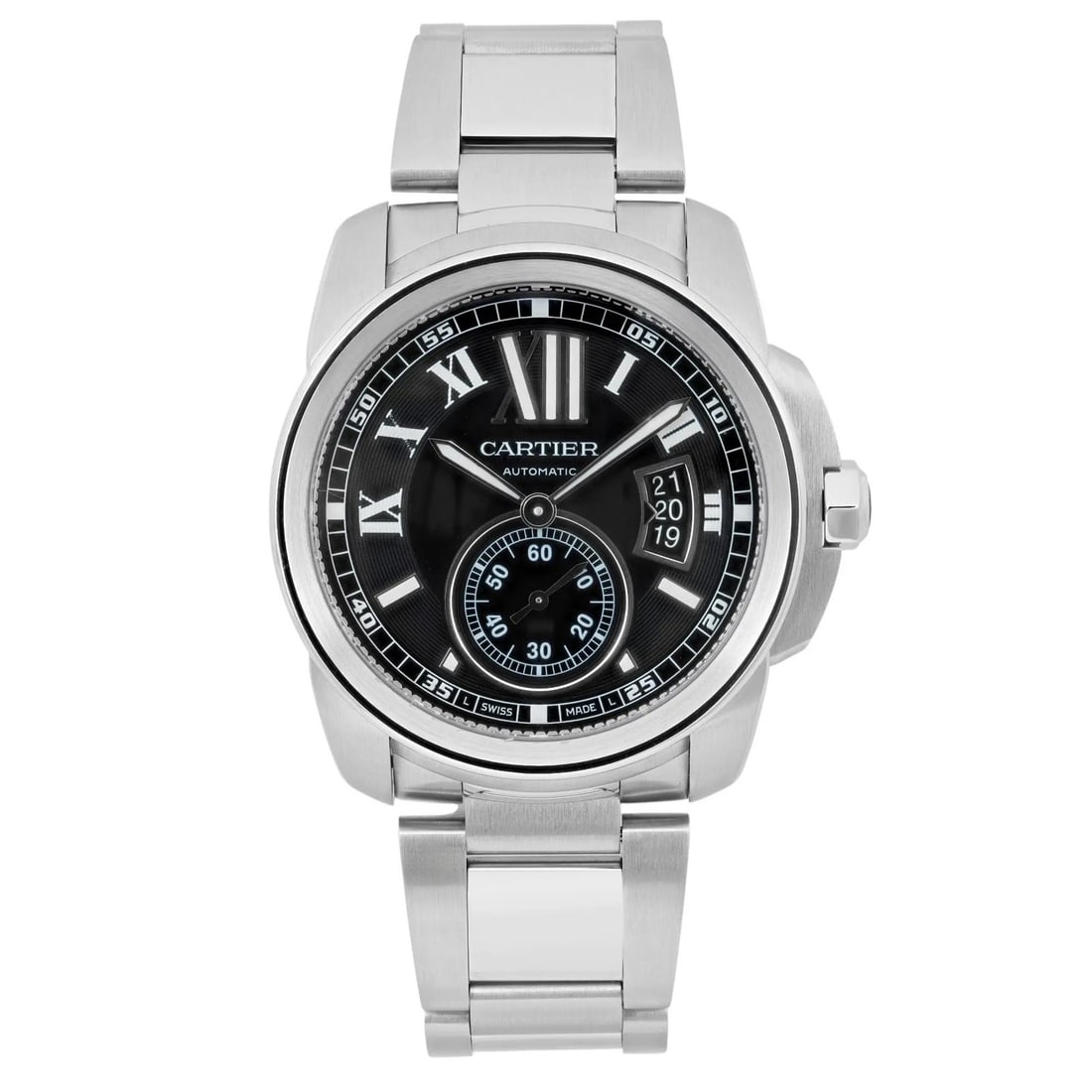 Cartier Calibre de Cartier 42MM Automatic Men's Watch Black Dial W7100016: Cartier Calibre de Cartier 42MM Automatic Men's Watch Black Dial W7100016 The Cartier Calibre de Cartier wristwatch is a sophisticated accessory for men, featuring a 42mm round case crafted from stain