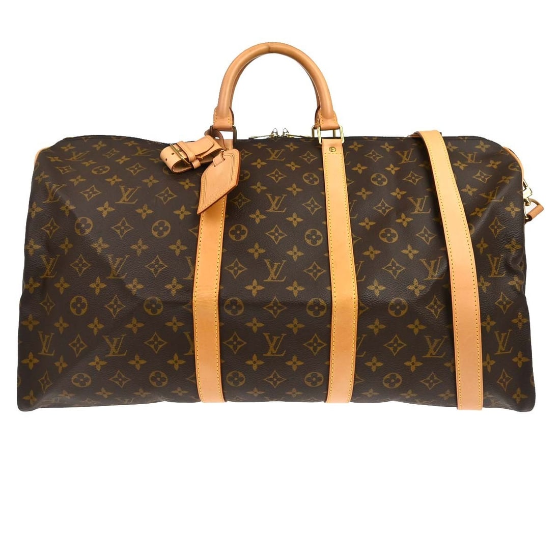 Louis Vuitton Keepall 55 Bandouliere Monogram Travel Duffle M41414: Louis Vuitton Keepall 55 Bandouliere Monogram Travel Duffle M41414 Louis Vuitton Keepall Bandouliere 55 travel handbag in Monogram canvas and leather, with a zip closure and double handles. It is desc