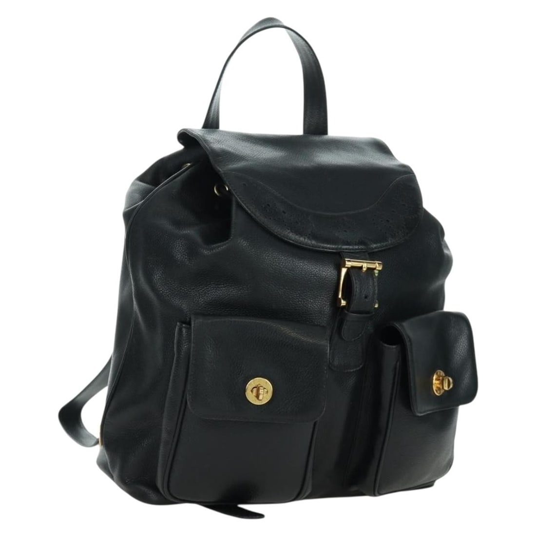 Tiffany Co Leather Backpack Black with Gold Tone Dust Bag: Tiffany Co Leather Backpack Black with Gold Tone Dust Bag Tiffany & Co. leather backpack in black with gold-tone accents. Made in Italy, this women's backpack includes a dust bag. Condition is B with 