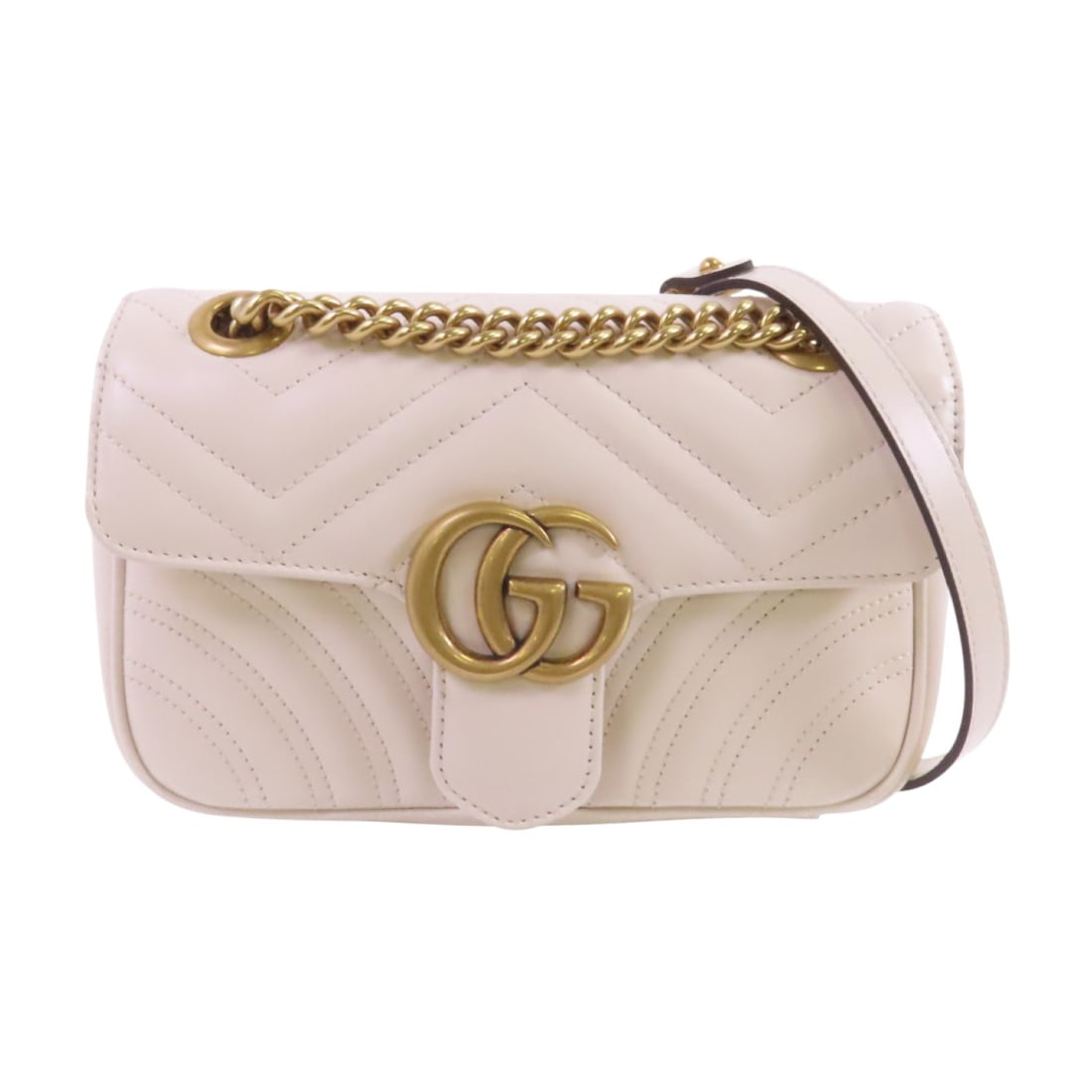 GUCCI GG Marmont 446744 white calfskin shoulder crossbody bag: GUCCI GG Marmont 446744 white calfskin shoulder crossbody bag Gucci GG Marmont shoulder bag crossbody, model 446744, crafted in calfskin (cowhide) leather in white. It features a flap pocket and comes