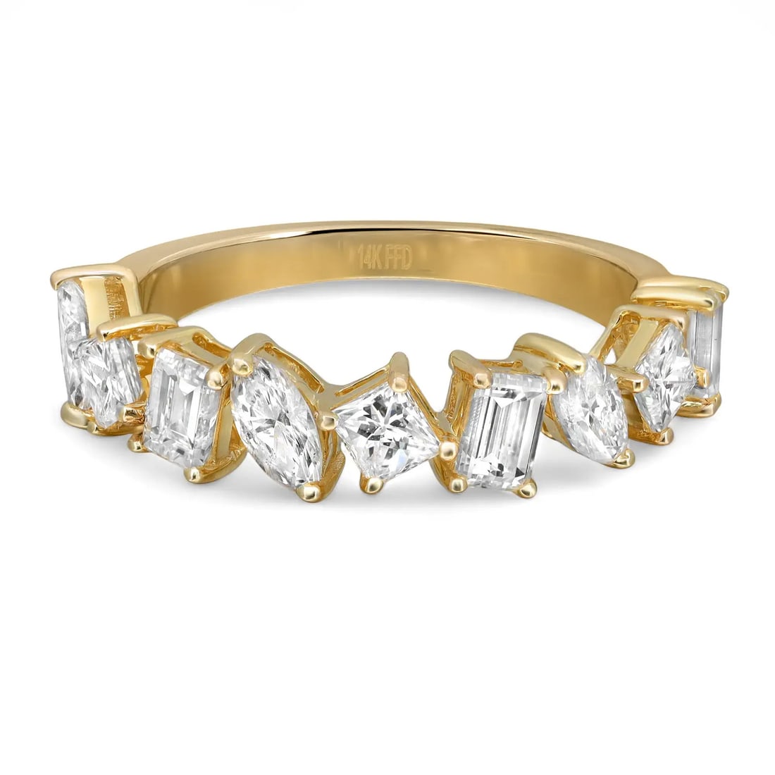 Rachel Koen 14K Yellow Gold Multi Shape Diamond Band Ring 1.57Ctw Size 7: Rachel Koen 14K Yellow Gold Multi Shape Diamond Band Ring 1.57Ctw Size 7 This stunning Rachel Koen band ring is crafted in 14K yellow gold and features a unique arrangement of multi-shaped natural dia