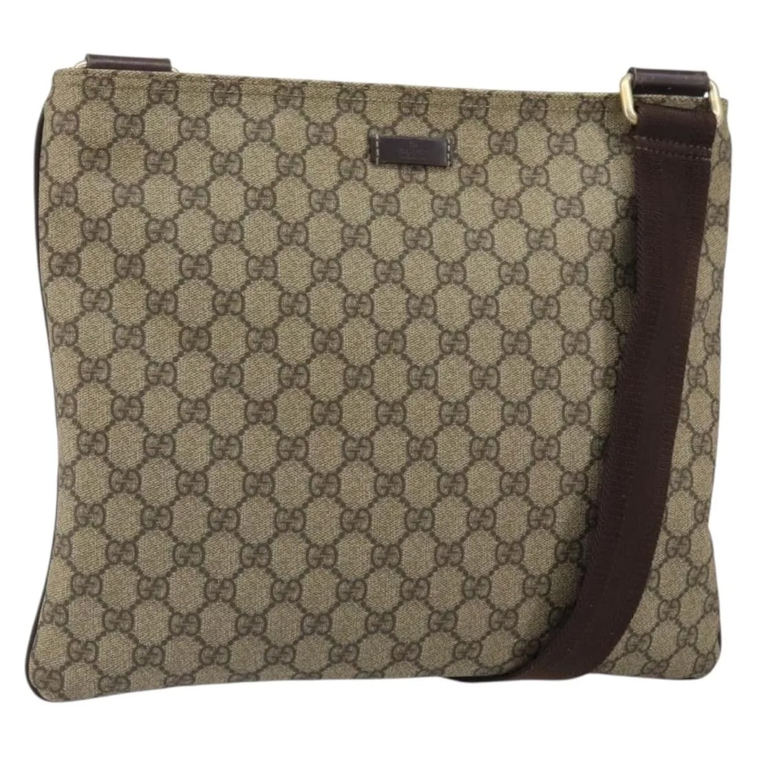 Beige Gucci GG Coated Canvas Zip Top Messenger Bag: Beige Gucci GG Coated Canvas Zip Top Messenger Bag This Gucci Zip Top Messenger Bag is crafted from beige GG coated canvas with PVC material, designed for females. It features a zip-top closure and me