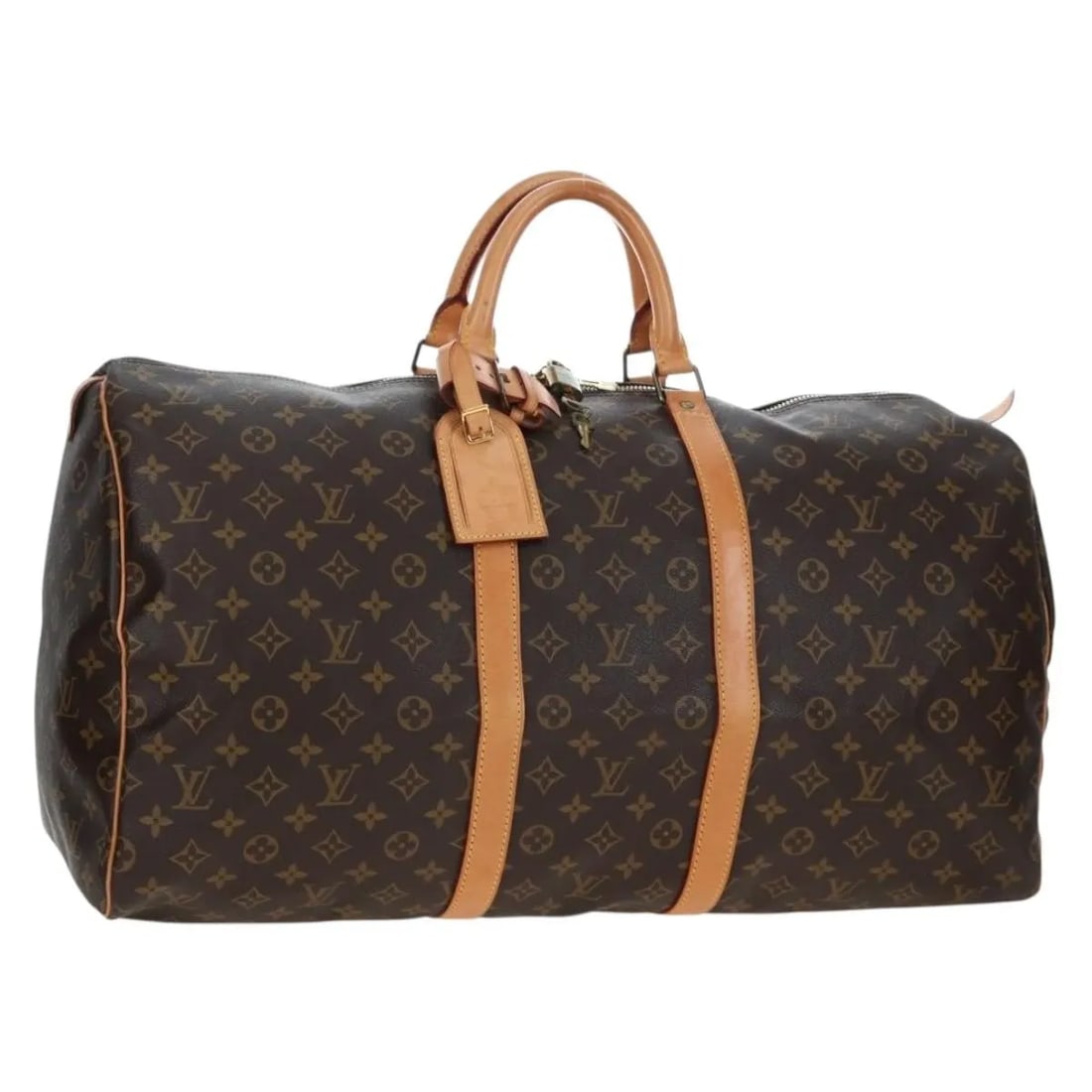 Louis Vuitton Keepall Brown Canvas Travel Bag: Louis Vuitton Keepall Brown Canvas Travel Bag Louis Vuitton Keepall Monogram Canvas travel bag in brown canvas. This unisex model is made in France and measures 55 cm x 27 cm x 25 cm. The bag is in go