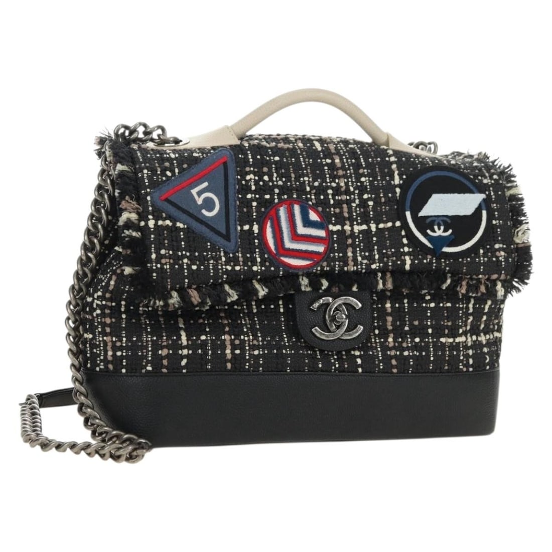 CHANEL Airline 2way Shoulder Bag Black Silver Canvas Italy (1 of 18)