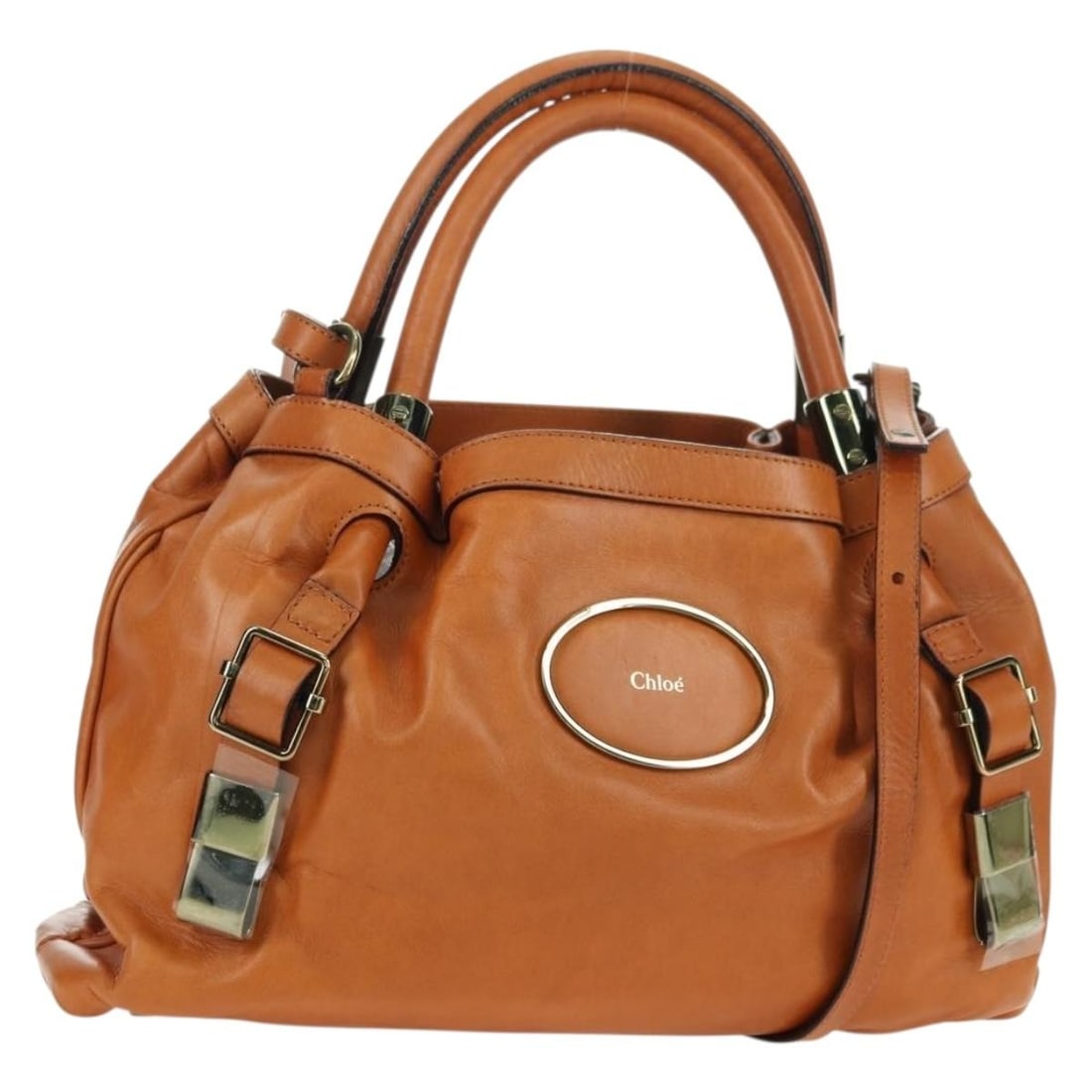 Chloe Brown Gold Leather Handbag with Shoulder Strap Italy: Chloe Brown Gold Leather Handbag with Shoulder Strap Italy This Chloe Victoria handbag is crafted from brown and gold leather and offers versatile 2-way styling with both a handle and a detachable sho