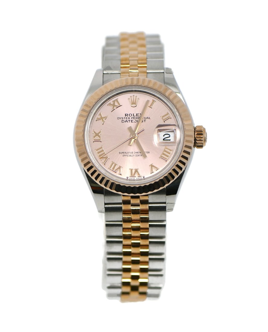 Rolex Datejust 28mm 18K Stainless Steel Automatic Watch 279171 with Box and Papers: Rolex Datejust 28mm 18K Stainless Steel Automatic Watch 279171 with Box and Papers Presenting the exquisite Rolex Datejust 28, a luxurious wristwatch crafted from 18K gold and stainless steel. This st