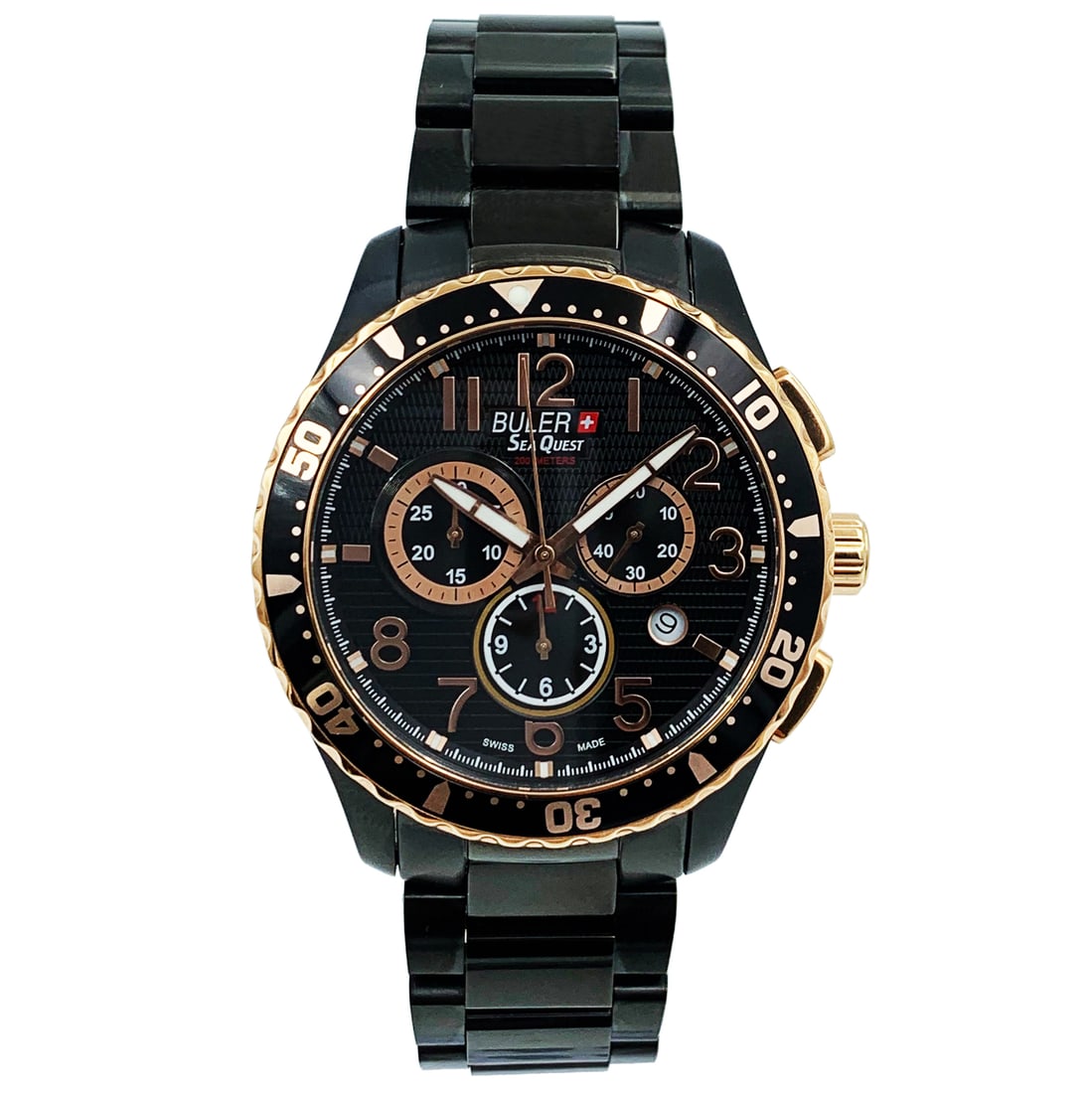 Buler Sea Quest Chronograph 37141 PVD Stainless Steel Analog Watch: Buler Sea Quest Chronograph 37141 PVD Stainless Steel Analog Watch Introducing the Buler Sea Quest Chronograph, a sophisticated wristwatch that blends functionality with style. This model features a d