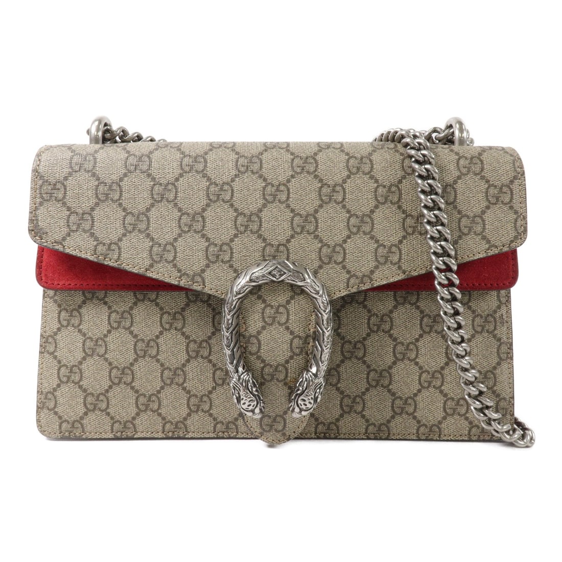 GUCCI Dionysus GG Chain Shoulder Bag Red Coated Canvas 400249498879: GUCCI Dionysus GG Chain Shoulder Bag Red Coated Canvas 400249498879 A Gucci Dionysus GG Chain Shoulder Bag in red PVC coated canvas with silver-tone hardware. This shoulder bag is designed for women a