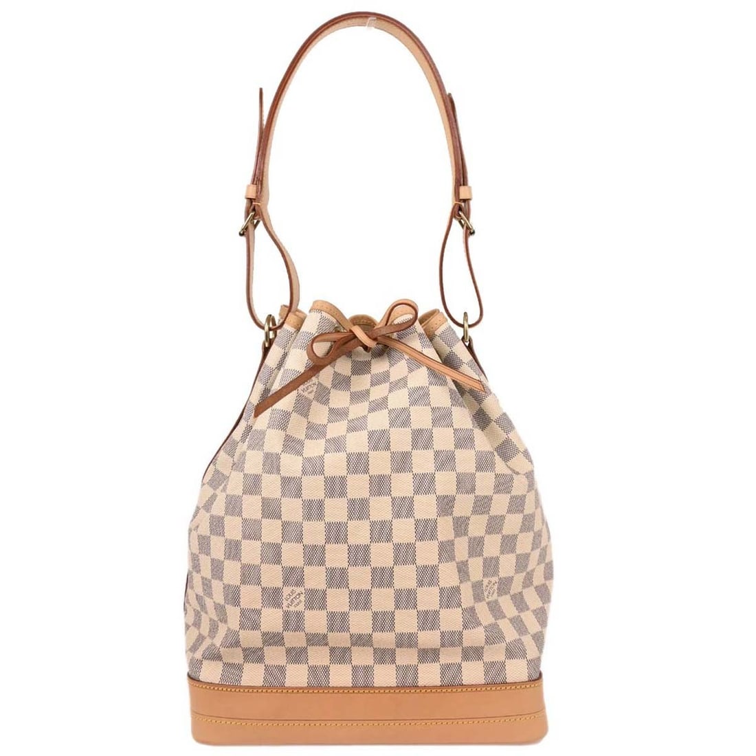 Louis Vuitton Noe N42222 Damier Azur Drawstring Shoulder Bag: Louis Vuitton Noe N42222 Damier Azur Drawstring Shoulder Bag Louis Vuitton Noe bucket shoulder bag in Damier Azur canvas with leather trim and a drawstring closure. This women's medium bag features an