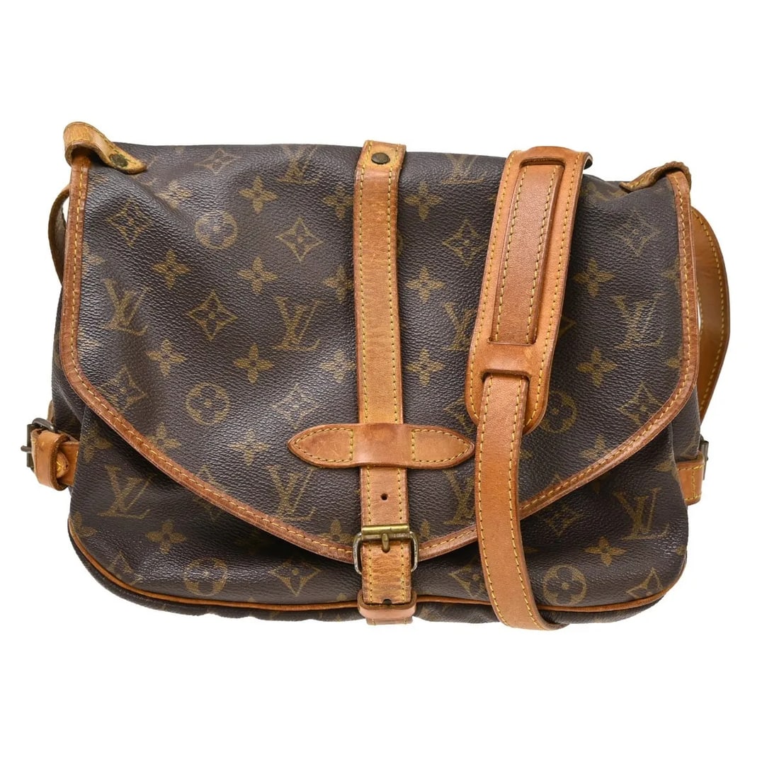 Louis Vuitton Saumur Brown Canvas Shoulder Bag: Louis Vuitton Saumur Brown Canvas Shoulder Bag Louis Vuitton Saumur canvas bag in brown, designed for unisex use. It measures 29 cm x 23 cm x 12 cm and was made in France. The item is in fair conditio