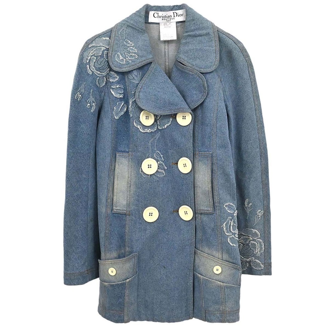 Dior women blue denim floral jacket FR 36 long sleeve (1 of 16)