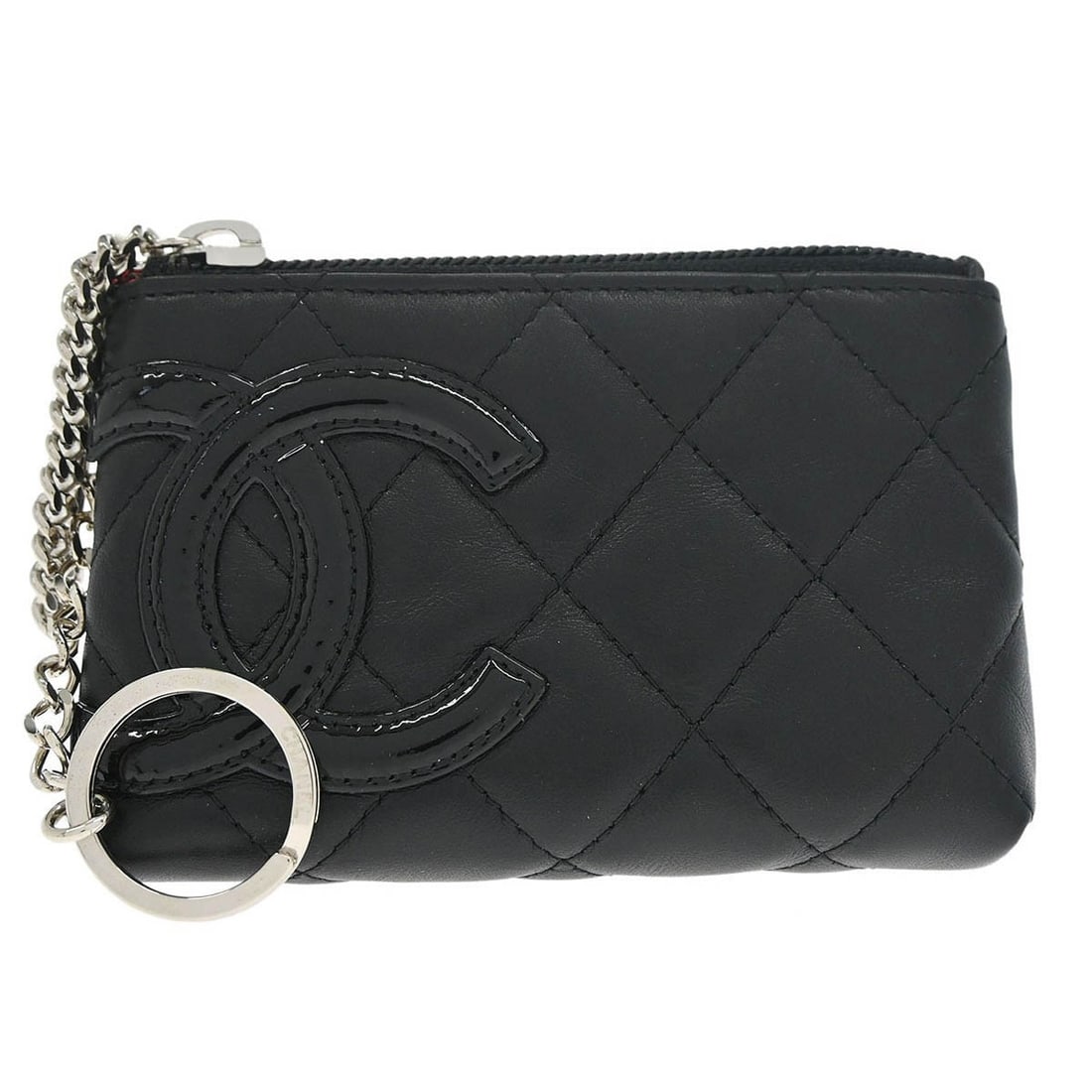 Chanel Cambon Ligne black calfskin pouch charm: Chanel Cambon Ligne black calfskin pouch charm A Chanel Cambon Ligne pouch bag charm in black calfskin and patent leather, made in Italy. The charm is described as being in very good condition, with m