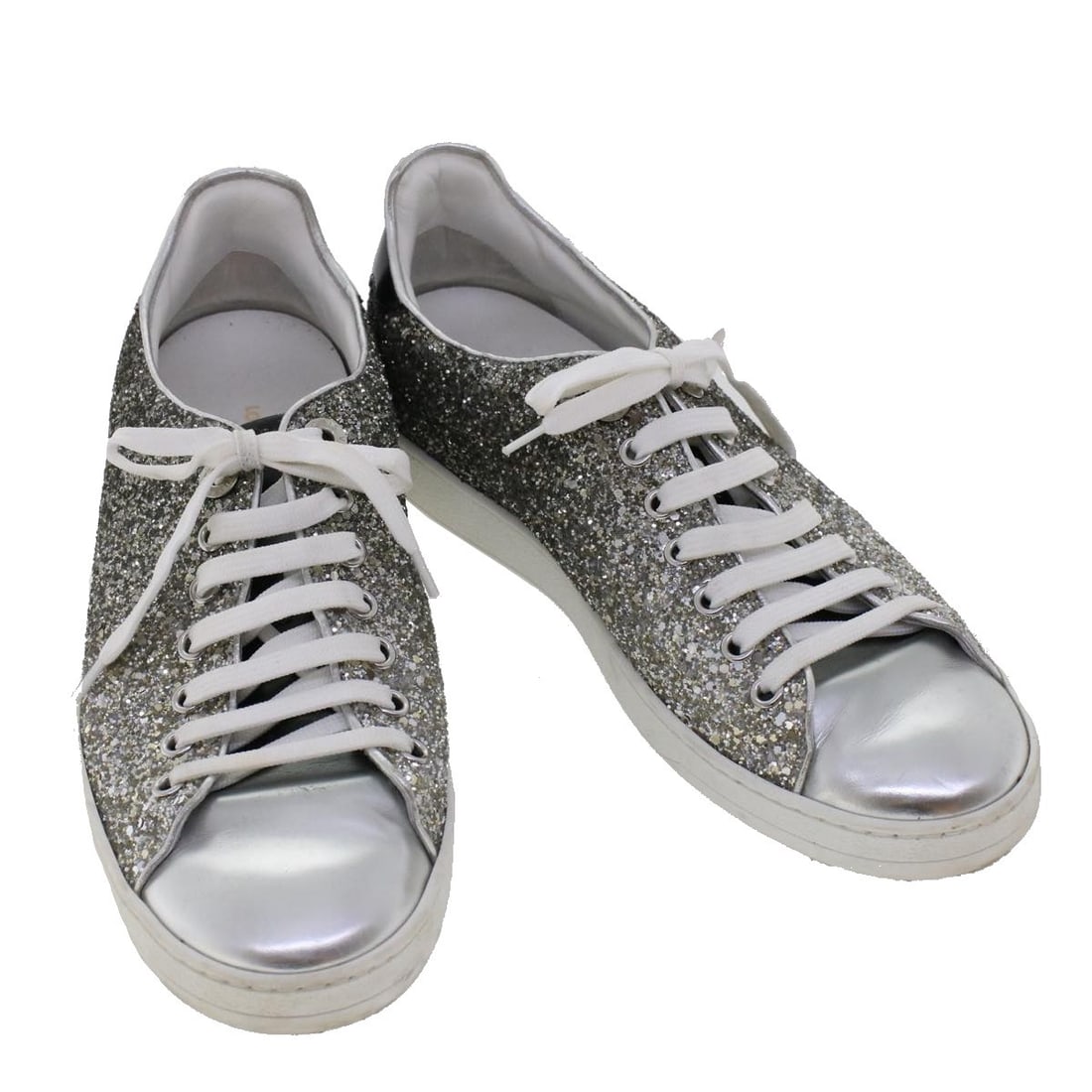 Louis Vuitton Front Low Line Leather Glitter Sneakers Women's 38.5 Silver Black (1 of 18)