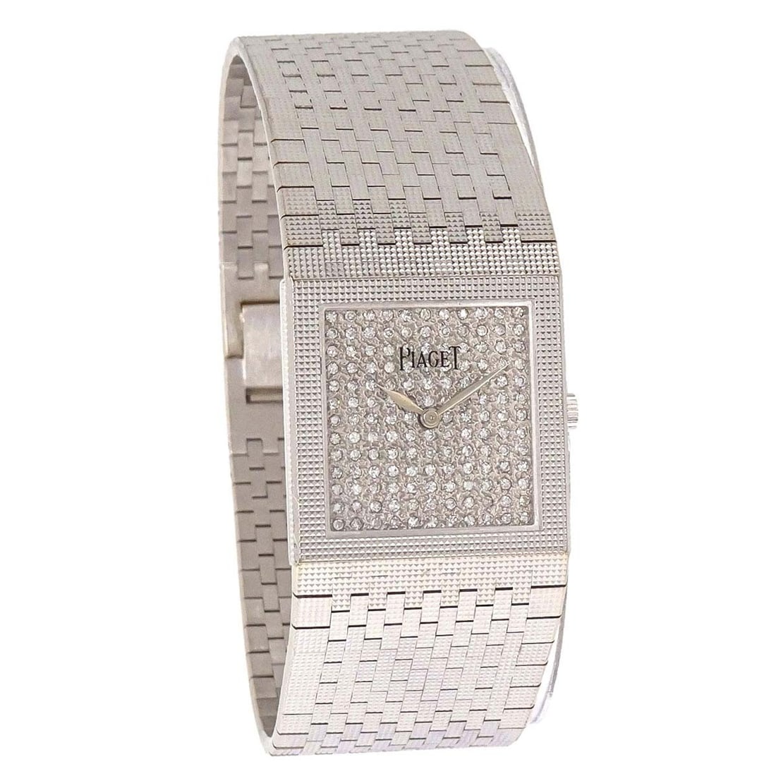 Piaget Ref. 9131C4 23mm White Gold Diamond Manual Wristwatch: Piaget Ref. 9131C4 23mm White Gold Diamond Manual Wristwatch Piaget women's wristwatch from the 1980s-1990s, featuring a manual-winding mechanical movement and an analog display. It has a square 23 mm
