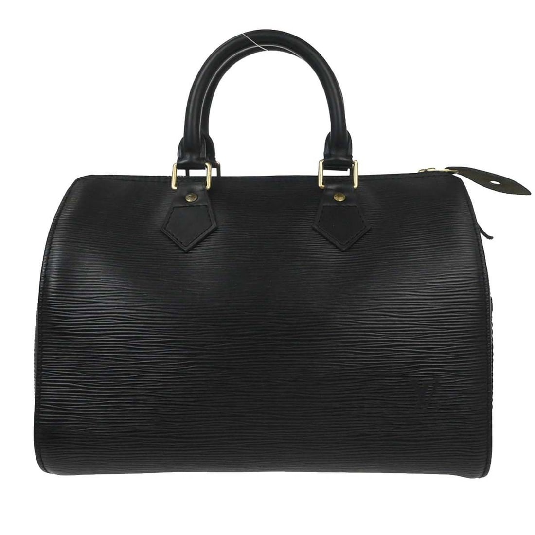 Louis Vuitton Speedy 25 Black Epi Leather Handbag M43012: Louis Vuitton Speedy 25 Black Epi Leather Handbag M43012 Louis Vuitton Speedy 25 handbag in black Epi leather with gold-tone hardware. It features a zip closure, double handles, a leather lining, one 
