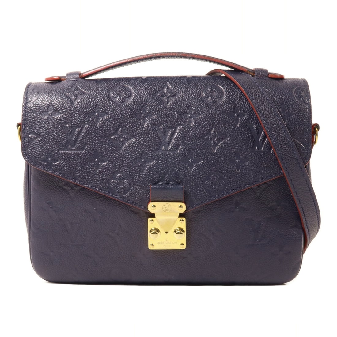 Louis Vuitton Pochette Metis M44071 Monogram Empreinte Shoulder Handbag: Louis Vuitton Pochette Metis M44071 Monogram Empreinte Shoulder Handbag Louis Vuitton Pochette Metis 2 Way Bag in Monogram Empreinte calfskin, presented in Navy and Red. This bag includes a shoulder s