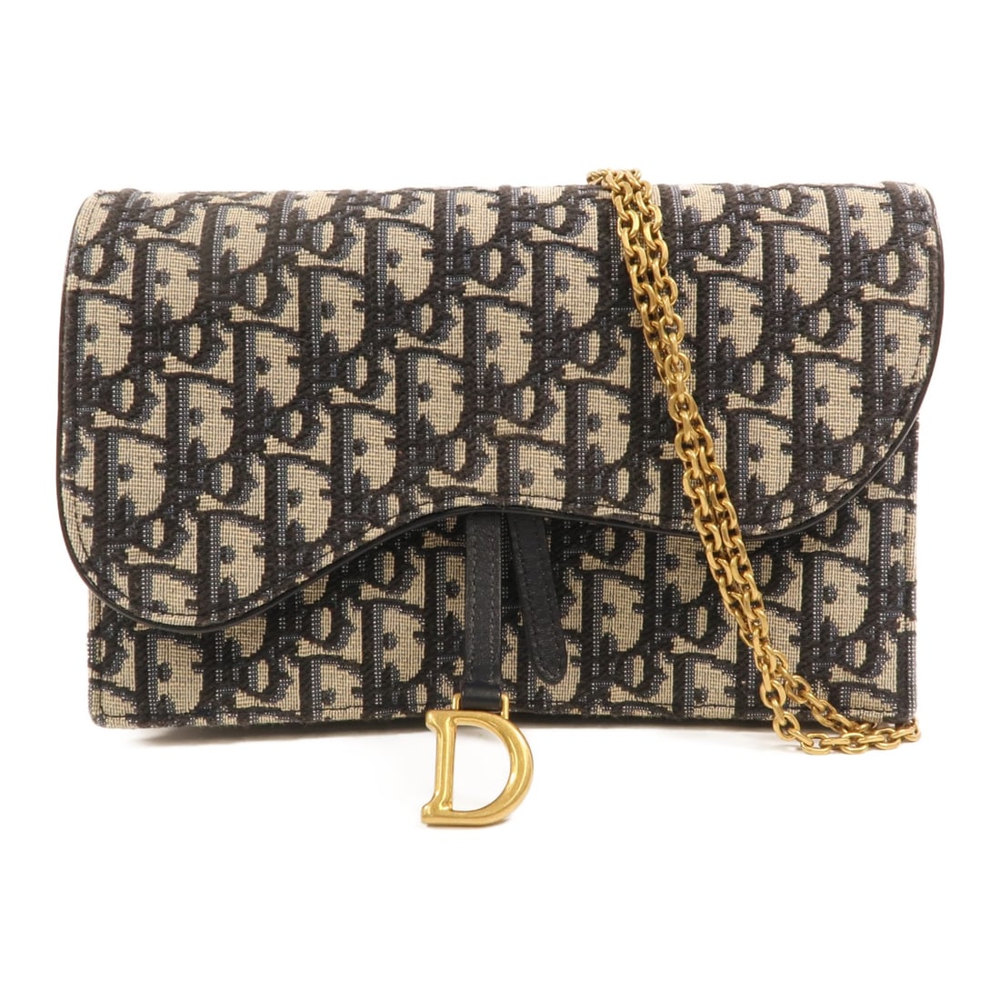 Dior Saddle Chain Shoulder Bag Blue Oblique Jacquard Canvas CD GHW: Dior Saddle Chain Shoulder Bag Blue Oblique Jacquard Canvas CD GHW A Christian Dior Saddle Chain Shoulder Bag in blue Oblique jacquard canvas. It features a chain shoulder strap, magnetic pocket, and 