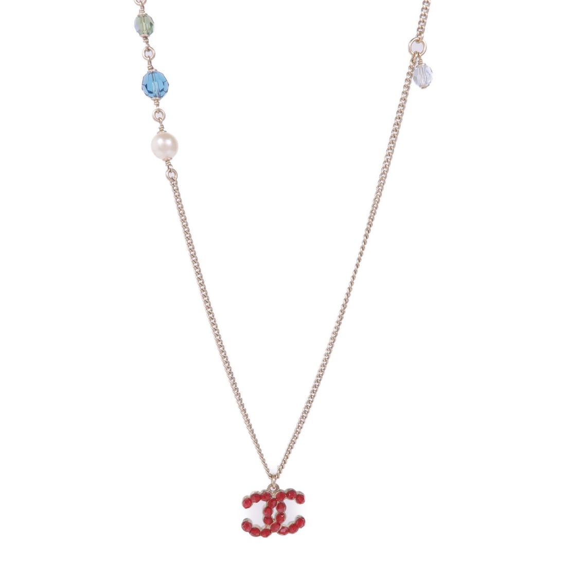 CHANEL C19C CC Necklace Red and Blue Metal France: CHANEL C19C CC Necklace Red and Blue Metal France CHANEL CC necklace in red and blue metal, designed for women. The piece features the CC motif and a 60 cm neck rotation length. Condition is AB: Very 