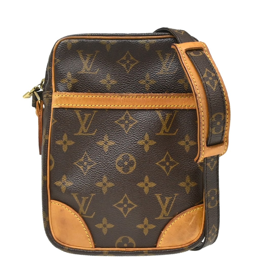 Louis Vuitton Danube Monogram Crossbody Bag M45266 Brown: Louis Vuitton Danube Monogram Crossbody Bag M45266 Brown Vintage Louis Vuitton Danube shoulder bag in brown Monogram canvas and leather with a zip closure and adjustable crossbody strap. This women's 