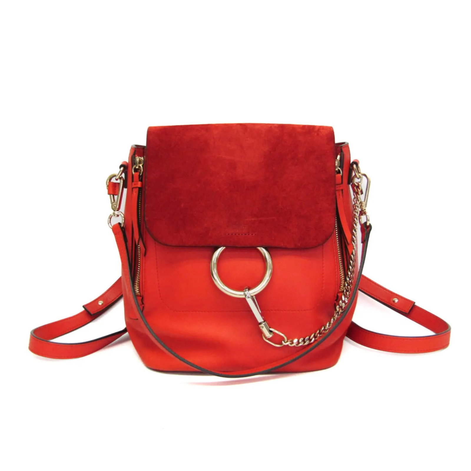 Chloe Faye Backpack Orange Leather Suede Italy: Chloe Faye Backpack Orange Leather Suede Italy This Chloe Faye Backpack combines luxurious leather and suede in a vibrant orange hue. Designed for women, it features a compact silhouette with practica