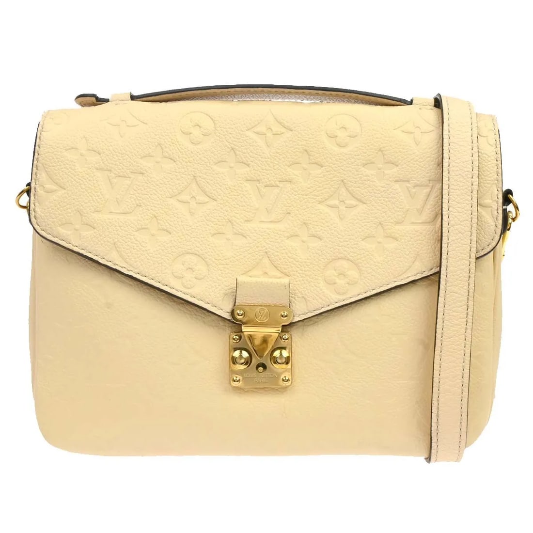 Louis Vuitton Pochette Metis Braided Handle White Leather Bag: Louis Vuitton Pochette Metis Braided Handle White Leather Bag The Louis Vuitton Braided Handle Pochette Metis is a women's handbag in white leather with the Monogram Empreinte pattern. It measures 25 