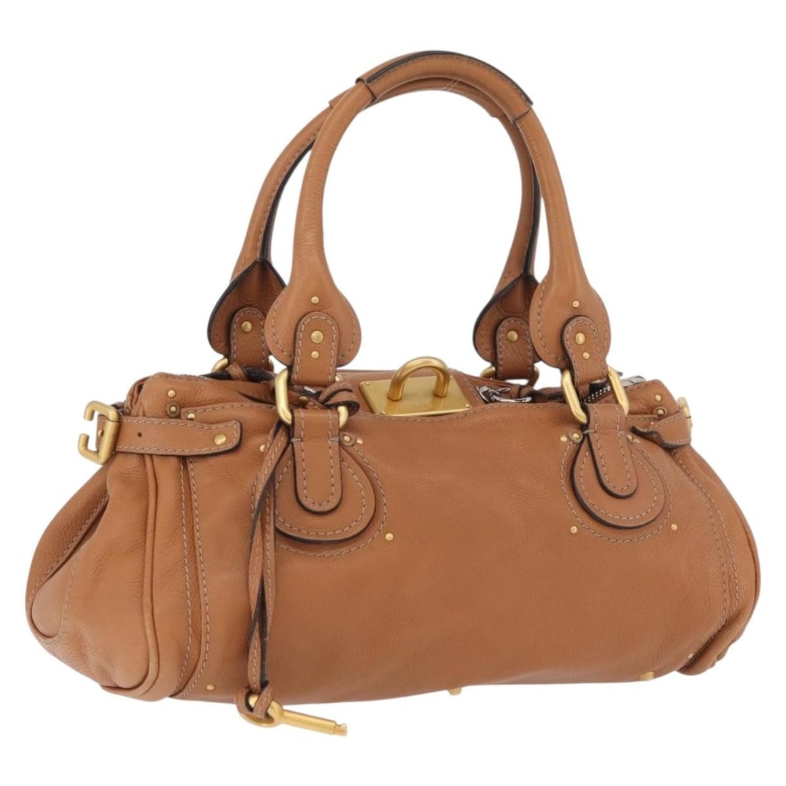 Chloe Paddington Brown Leather Handbag Silver Gold Tone Hardware: Chloe Paddington Brown Leather Handbag Silver Gold Tone Hardware Chloe Paddington hand bag in leather, presented in brown with silver and gold-tone accents. Made in Italy, this women's handbag measure