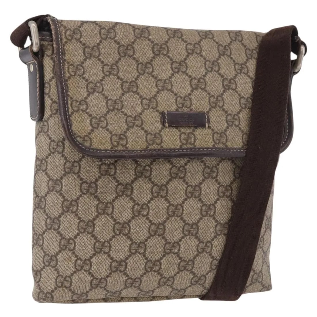 Gucci Flap Messenger Unisex Beige Canvas Shoulder Bag: Gucci Flap Messenger Unisex Beige Canvas Shoulder Bag Gucci Flap Messenger in beige coated canvas with a unisex design and practical flap-front styling. Made in Italy, this bag is presented in good co