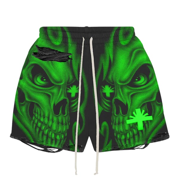 Vertabrae Skull Storm Black Distressed Shorts XL (1 of 1)
